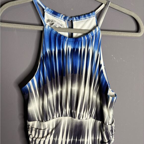 Maggy London Blue and Gray Sleeveless Halter Dress With Pockets Size 6 - Picture 2 of 6